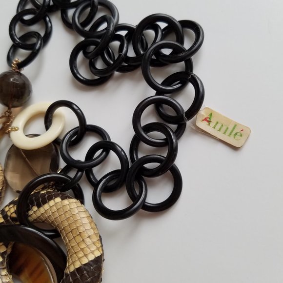 AMLE Italian Python Snakeskin Long Chain Horn Necklace - Picture 12 of 16